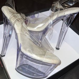 CLEAR platform pleaser heels